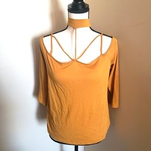 Mustard Color Choker Neck Style Shirt